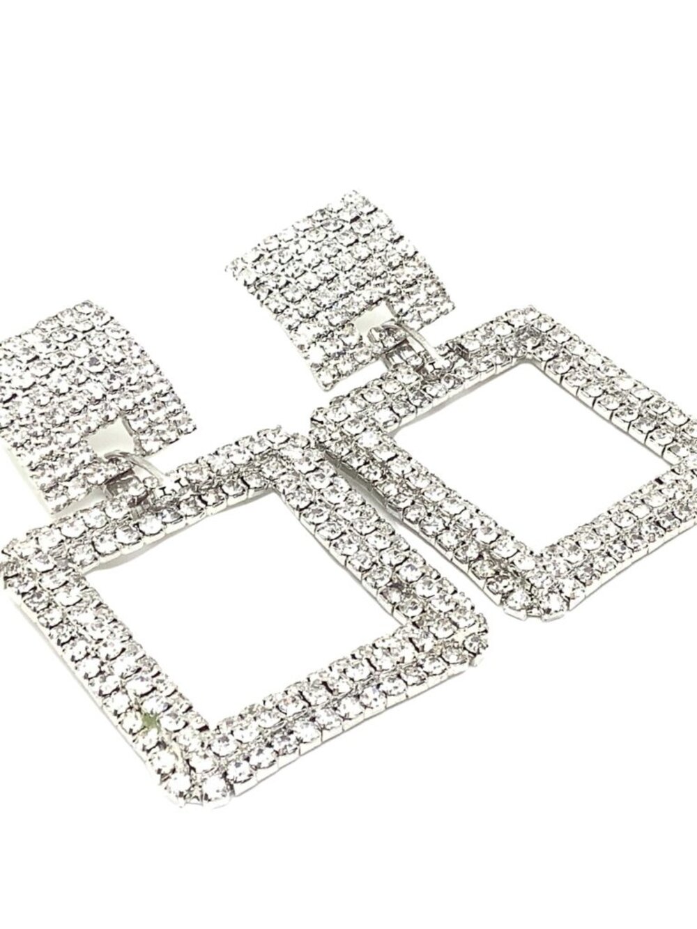Large Square Rhinestone Dangle Earrings Glam Statement - Picture 7 of 8